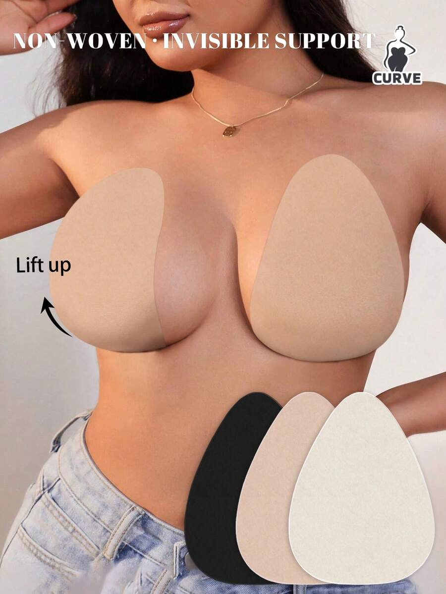 3/5 Pares de Sutiãs Invisíveis Sem Costura com Efeito Push-Up Plus Size, Elevação do Busto, Adequado para Tamanhos B-E, Sutiãs Adesivos Sem Alças e Sem Costas, Adequado para Vestidos de Casamento e Festa