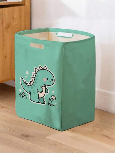 1 pieza Cesta de almacenamiento redonda de gran capacidad y plegable con estampado de dinosaurio y asa, cesta de almacenamiento multiusos para baño, dormitorio, lavandería, juguetes, artículos de bebé, cesto plegable para ropa sucia, cesta de almacenamiento