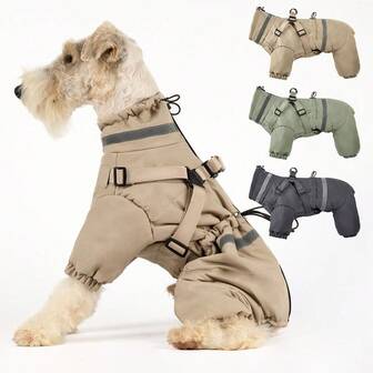 New Adjustable Dog Coat For Small & Medium Dogs - Reflective Wool Lining, Adjustable Buckle And Double D-Ring Harness, Four-Leg Thermal Lined Warm Pet Clothes