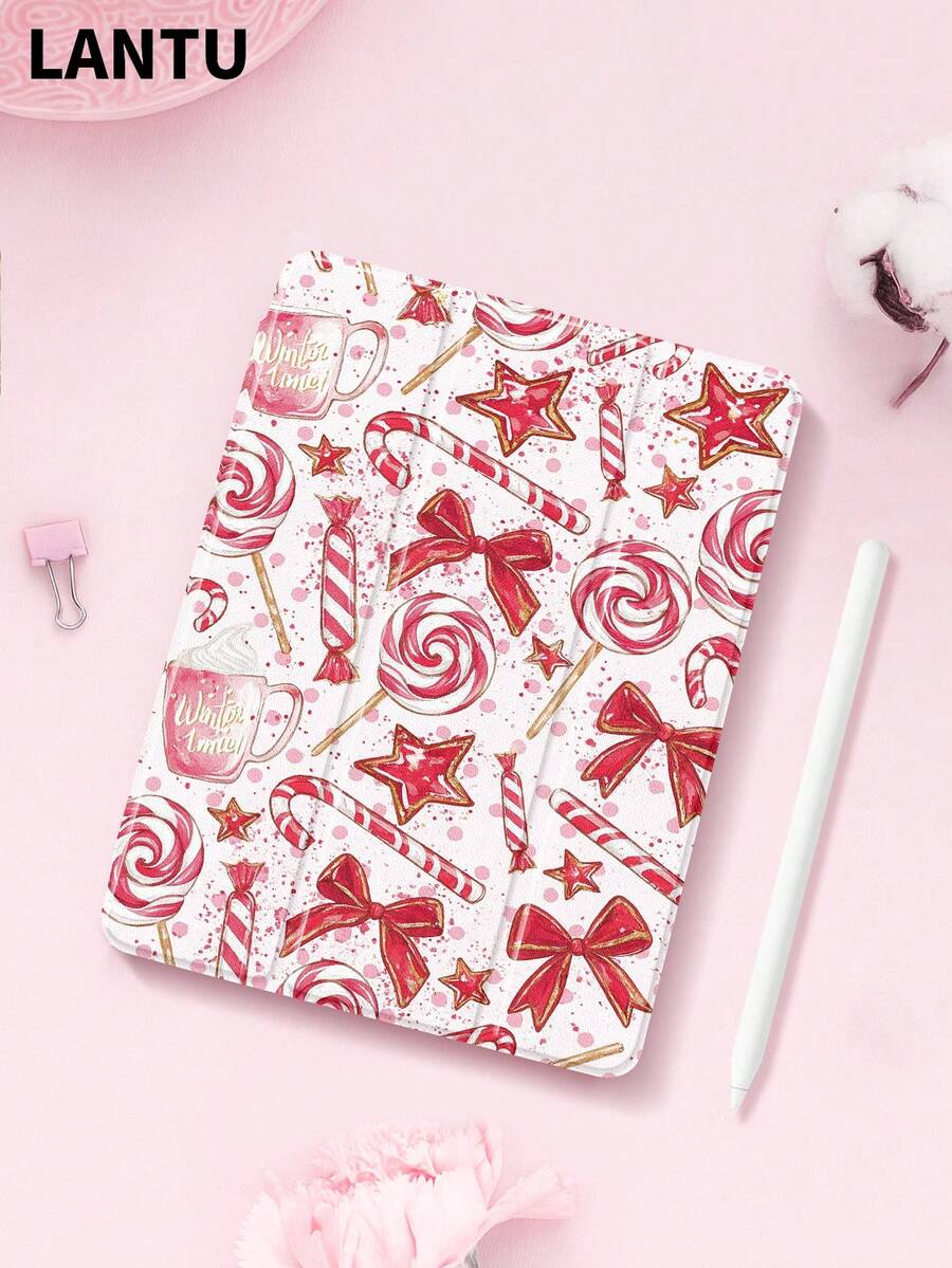 1pc Cute Christmas Bow Candy Polka Dot Pattern Flat Protective Case, Compatible With IPad 10.2" / IPad Pro 11" 2020/2021, IPad (A16) 11" 11th Gen 2025 IPad 9th/10th, IPad Air 4th 10.9", Galaxy Tab S6 Lite 10.4", /, Anti-Drop, With Pencil Slot, Support Sleep/Wake, Romantic Gift