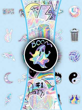 50pcs Cartoon Holographic Laser Stickers, Cool Creative Personalized Stationery Stickers For Notebook, Planner