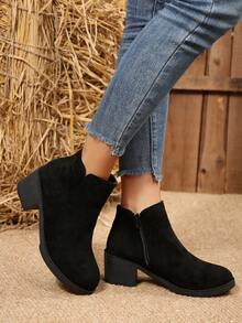 Women's Ankle Boots, Women's Short Boots, Thick Heels, Round Toe Body, Solid Color Design, Simple Style, Gorgeous And Comfortable, Elegant And Unique, Suitable For Home Travel And Daily Commuting. - màu đen - Xem 4