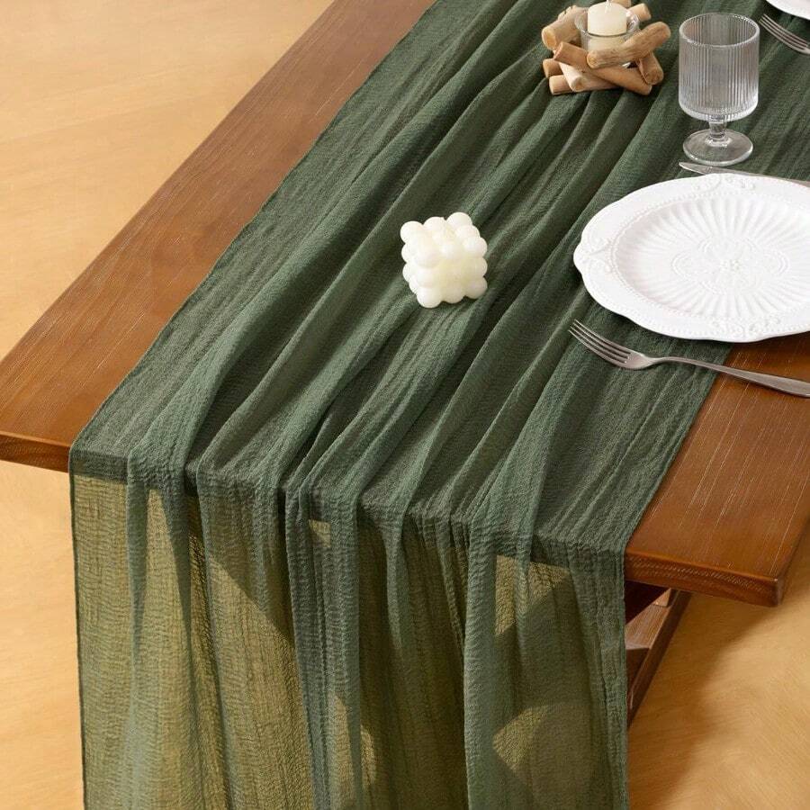 Socomi Camino de mesa de gasa verde de 120 pulgadas gasa de verano de color oliva estilo rústico bohemio para bodas fiestas bebés despedidas de soltera decoración de centro de mesa - VerdeOliva - Ver 1