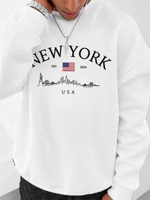 Zrgoth 男士休闲街头纽约英文元素印花圆领套头卫衣 - 白色 - 查看 4