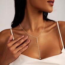 Luxval Lariat Gold Necklace For Women, Dainty Long Necklace 14k Gold Plated/Silver Y-Shaped Pendant Necklaces  Beaded Chain Drop Necklaces Jewelry For Women Gifts{"Color_name":"Gold-FourCZYNecklace"} - 金-FourCZY項鍊 - 查看 4