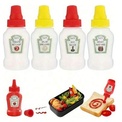 4 pièces Mini bouteilles à sauce - Contenants à presser portables pour ketchup, sauce soja, miel et vinaigrette, convient pour la boîte à lunch, le pique-nique en plein air et la cuisine, cadeau de Noël