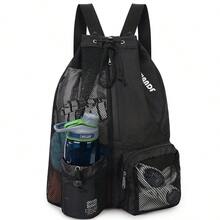 Bolsas de malla para natacións, Mochila de malla con cordón para natación bolsillos húmedos para almacenamiento playa, natacións deportes gimnasio equipamiento de natación - Negro - Ver 2