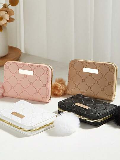 1pc Rhombus Pattern Clutch Wallet, Fashion Minimalist Short Zipper Coin Purse, Gift For Girls, Friends, Suitable For Party And Daily Use