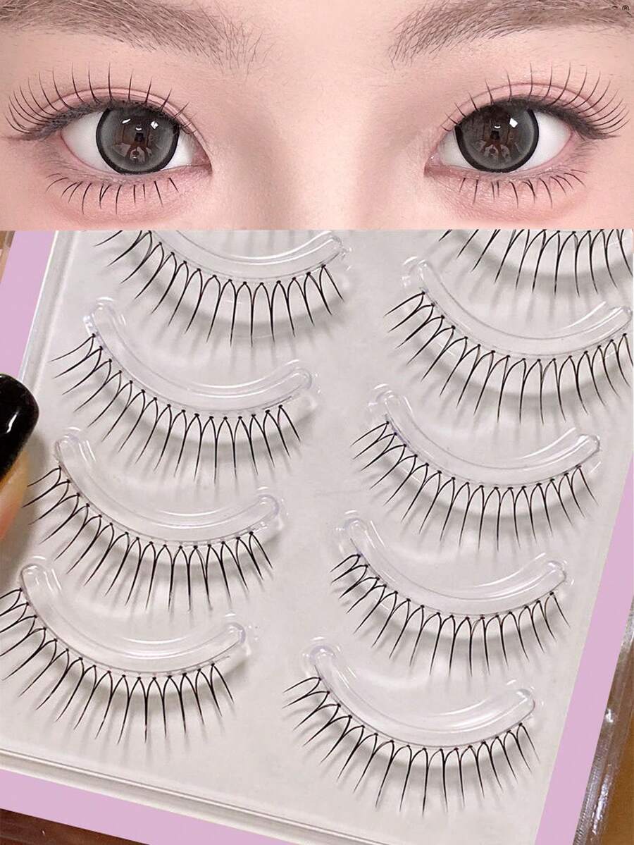 5 对自然裸妆假睫毛，一体式透明茎，根部清晰，适合新娘妆 - 尖尾漫畫款 - 查看 1