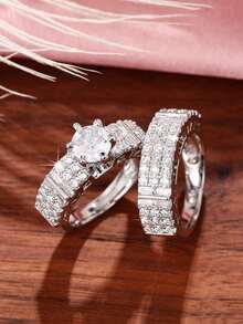 مجموعة خاتم زركونيا مكعب عصري قطعتين للنساء هدية حفل زفاف عيد الحب