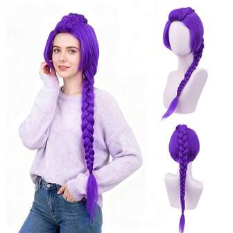 Synthetic Halloween Cosplay Wig, 30 Inch Purple Braids Wig ,High Quality Women's Wig With Side Bangs Braided Hair Cosplay Enthusiasts Wig