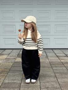 DAZY 女童针织保暖连帽条纹卫衣，秋季服装 - 黑與白 - 查看 1