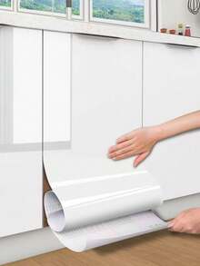 1 rollo de papel adhesivo de vinilo blanco brillante para cocina, papel tapiz autoadhesivo de película de PVC perlado impermeable para gabinetes, mesas y puertas impermeables, bricolaje para armarios, cocina de alto brillo, pegatinas de pared de muebles - Blanco - Ver 1