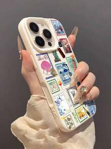 1pc Travel 1pc Fashionable Stamp Collage Graphic Transparent TPU Fingerprint-Proof Soft Phone Case Compatible With IPhone 16 ProMax/16/16 Pro/16 Plus/11/15/15 Pro/15 ProMax/12/13/14 ProMax/XS/XR/11 Pro/11 ProMax/12 Pro/12 ProMax/13 Pro/13 ProMax/7 Plus/14 Pro/14 ProMax/14 Plus/7 Plus/8 Plus/8/SE2/12 Mini/13 Mini, Anti-Yellowing Waterproof Shockproof Anti-Fall Scratch Resistant Valentines Gifts Phone Cases - 多色 2 - 查看 5