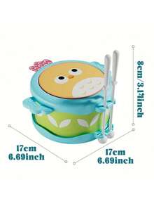 猫头鹰双面鼓，适合幼儿 - 早期学习乐器，培养运动技能、手眼协调能力和大脑潜能 - 多色儿童礼物，适合圣诞节、生日（非电动）、幼儿乐器、卡通人物设计、儿童安全材料、学龄前儿童、俏皮设计