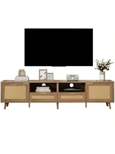 Low TV Cabinet Multiple Storage Functions, Wood ed Particleboard, Open Space Ladder Compartments, Accommodates Up To 70 Inch TVs, 173 38 48 Cm