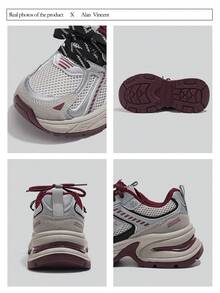 Alan Vincent[City Sneaker Series]Grey And Red Shoes For Women 2025 New Thick-Soled Sports Shoes Comfortable And Fashionable Running Shoes Height Increasing Casual Sneakers Women Outdoor  Shoes Ladies Shoes Breathable Mesh