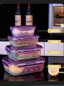 4pcs Set Plastic Food Storage Containers With Lids, Suitable For Microwave, Kitchen And Refrigerator. Rectangular Food Preservation Boxes, Microwave- Plastic Lunch Boxes, Food Containers And Fruit Fresh Sealing Containers. - Multicolor - View 10