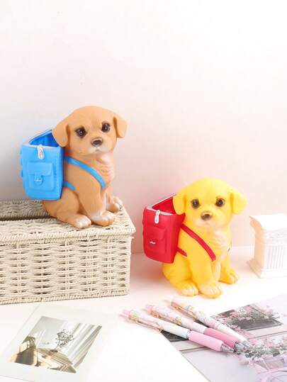 1 pieza Soporte de bolígrafo con forma de cachorro, para que los estudiantes guarden artículos de papelería y monedas, recompensas de maestros, decoración de escritorio elegante y almacenamiento de suministros de oficina, un regalo para amigos