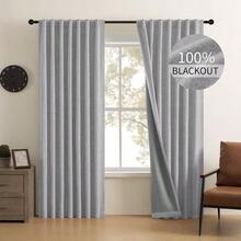 Blackout Linen Curtains 84 Inches 2 Panels Set, Back Tab And Rod Pocket Long Drapes Bedroom Living Room Darkening Curtain With Thermal Insulated Liner 52x84 Inch, Linen