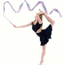 10PCS Gymnastic Ribbon, Sparkling Dance Ribbon With Twirling Baton Gradient Rainbow Dance Ribbons - Perfect For Gymnastics, Birthday Parties & Wedding Decorations
