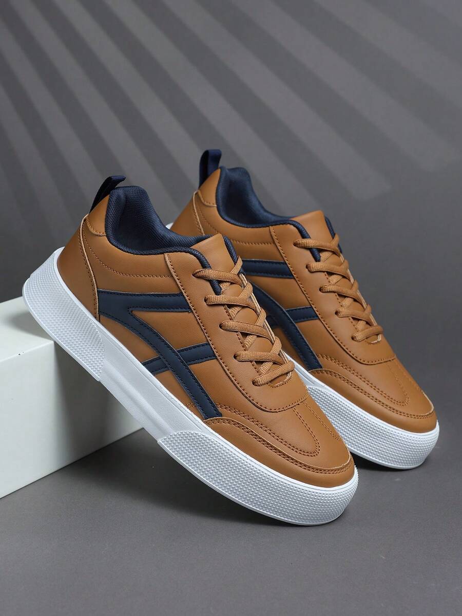 2025 New Men's Sports Shoes Men's Fashion Handsome Casual Shoes Lace Up Men's Shoes Skateboarding Shoes Men's Sneakers Personalized Street Men's Shoes - Brown - View 1