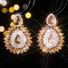 1 Pair Of Creative Exaggerated Colored Glass Rhinestone Earrings For Women French Luxury Temperament Devil's Eye Super Flashy Diamond High Quality Women's Earrings Suitable For Ladies Wedding Banquet Party Exquisite Accessories - 黑色 - 查看 7