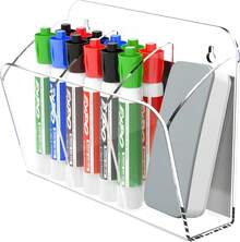 Lumanman - Soporte para rotuladores de borrado en con 3 compartimentos, soporte para lápices de acrílico, soporte para bolígrafos transparentes para pizarrón, nevera, casillero, - 1 - Ver 1