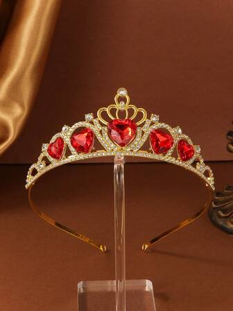 Bridal Crown Heart Headdress Rhinestones Wedding For The Headpiece Women Bride Tiara Valentine's Day(With A Crown Fixator)