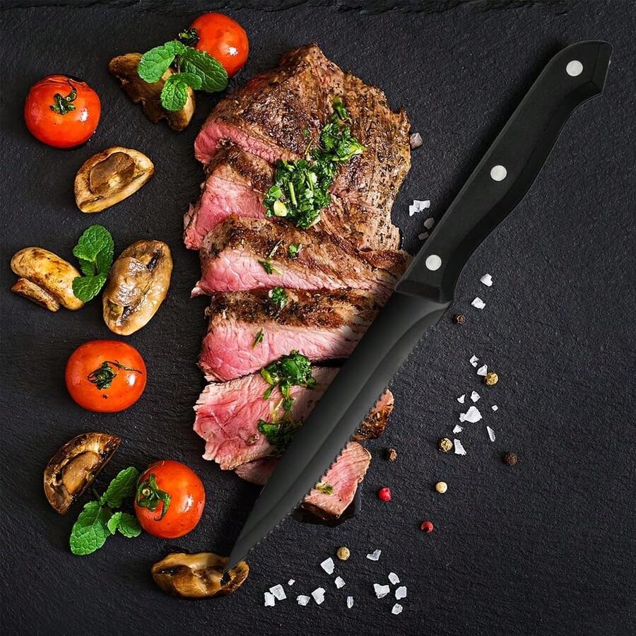 Juego de Cuchillos Dentados para Carne: 8 Piezas de Cuchillos para Carne de Acero Inoxidable - Juego de Cuchillos Afilados para Pan/Mantequilla/Carne (Plata) - Plata - Ver 1