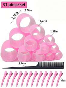 مجموعة 31 قطعة من أدوات تجعيد الشعر بمشابك وأمشاط، مشبك تجعيد ذاتي بدون حرارة، أحجام وألوان متنوعة من أدوات تجعيد الشعر، مناسبة لتجعيد الشعر الطويل، خطاف وحلقة للشعر المتوسط، أدوات تصفيف الشعر للصالون وال-DIY (المواصفات المرجعية: 1.38 بوصة، 1.77 بوصة، 2.36 بوصة) أداة اكسسوارات شعر هدية لأزواج عيد الحب