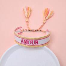 1 buah Gelang Bordir Buatan Tangan Gaya Vintage Kreatif Prancis "AMOUR", Cocok untuk Pasangan, Hadiah Liburan, Tali Berkat - MultiWarna - View 7