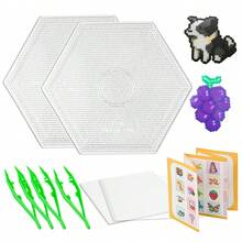 Set de cuentas Perler de 2.6 mm para manualidades creativas, incluye plantillas de cuentas transparentes en varias formas, pinzas de plástico verde, tarjetas de patrones y herramientas accesorias, kit educativo de manualidades con cuentas Perler