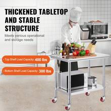 Stainless Steel Work Table 35 X 24 X 33 Inch, 700 LBS Load Capacity With 4 Wheels, 3 Adjustable Height Levels, Heavy Duty Food Prep Worktable For Commercial Kitchen Restaurant, Silver - 35 X 24 X 33 Inch - View 3