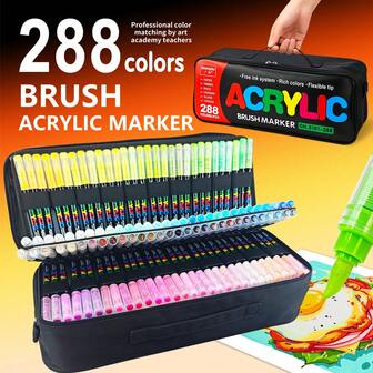 GuangNa 240/288色鲜艳丙烯颜料画笔 - 柔软灵活的笔头，精准控制，适用于DIY项目、画布、岩石、木材、石头、玻璃、陶瓷、织物绘画