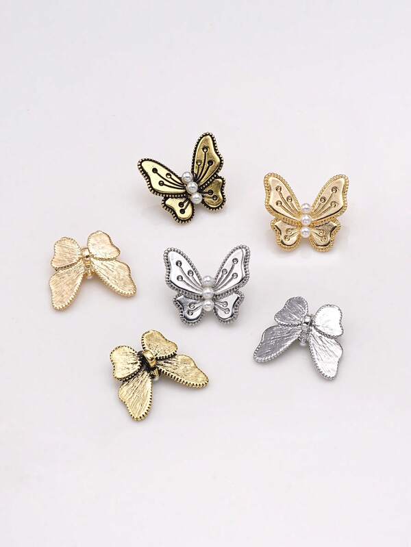 7 قطع/عبوة أزرار معدنية بتصميم أنيق على شكل فراشة مزينة باللؤلؤ، ديكور للمعاطف والكنزات والقمصان والفساتين والبدلات والفساتين الزفاف والحقائب والقفازات والقبعات، إكسسوارات خياطة وحرف يدوية DIY