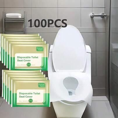 100pcs Flushable Disposable Toilet Seat Covers - Portable, Hygienic Paper Protectors For Travel, Potty Training, School, Camping & Public Restrooms