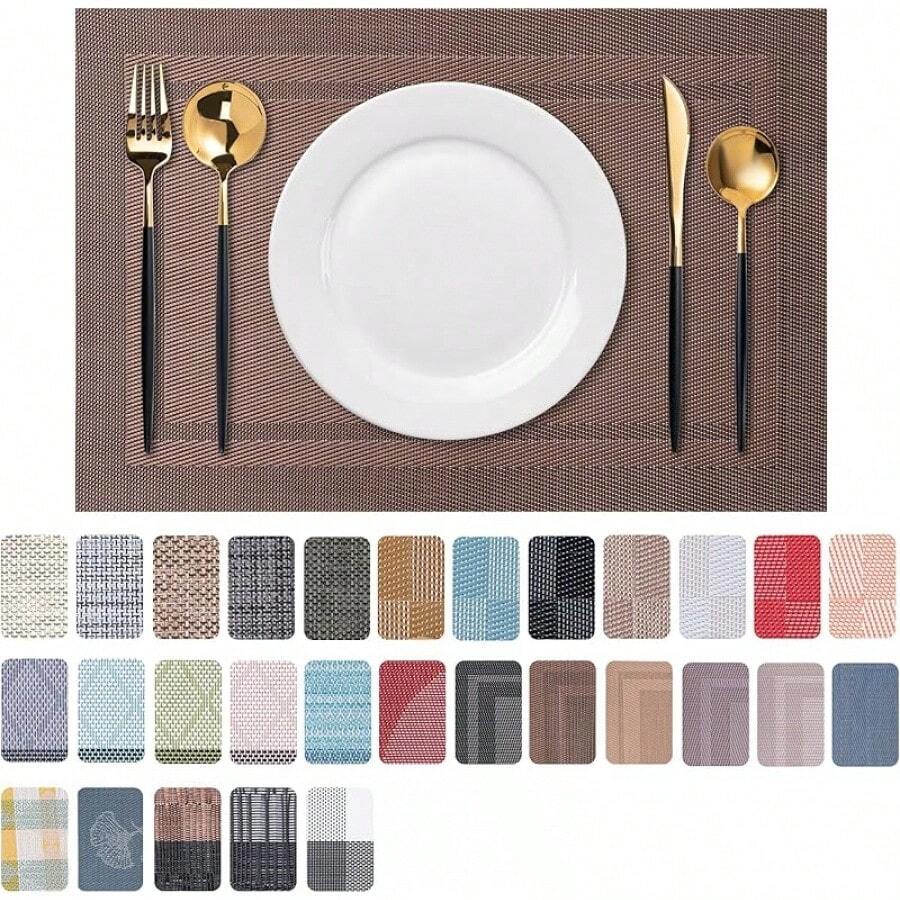 Washable Vinyl Placemats Set Of 4 For Indoor/Outdoor Use - H-simple Style-coffee-colored - View 1