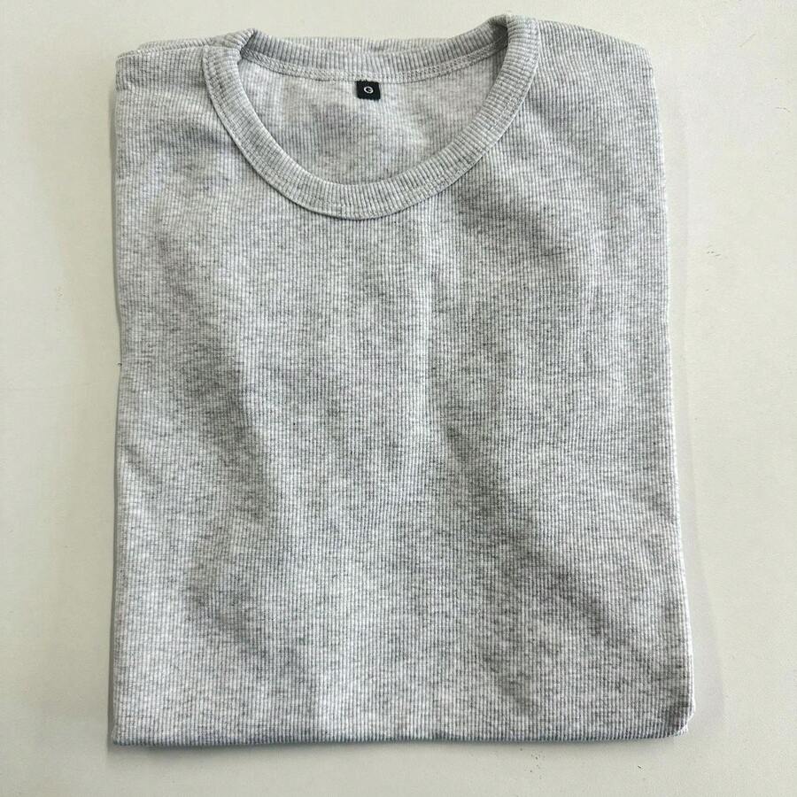 Men's Ribbed American Style T-Shirt..SLIM FIT MODEL - Light Grey - View 1