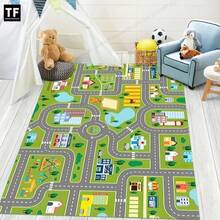 1 Stück Samt 830g/m² + rutschfester Spinnvlies-Boden rechteckige Matte, hochauflösend bedrucktes Muster mit doppelt genähten Kanten, geeignet für Badezimmer, Spielzimmer, Wohnzimmer, Schlafzimmer, 1 Stück bunte Straßenmuster Matte, cartoon bedruckte Matte, große Größe Spielmatte, waschbare Krabbelmatte, geeignet für Kindergarten, Innenraum, Schule, Wohnheim, Kindertagesstätte, Weihnachtsgeschenk - Verschiedenfarbig - Übersicht 10