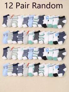 24双随机颜色婴儿袜。适合幼儿。可爱新生儿袜。简约恐龙提花设计，男女宝宝均适用。适合0-3岁宝宝。婴儿袜，新生儿袜，幼儿袜 - 彩色 - 查看 10