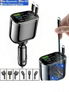 YITUMU Cargador de coche retráctil de 66W con pantalla digital, cargador de teléfono de coche rápido 5 en 1 con puertos PD duales, 2 cables retráctiles y puerto USB - regalo inteligente para conductores, accesorio de coche práctico para Navidad y Año Nuevo