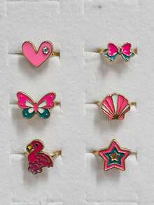 女孩用锌合金戒指、可调节学生戒指、孙女礼物、儿童生日礼物、派对戒指、圣诞礼物、卡通可爱戒指、适合日常佩戴的多件套戒指