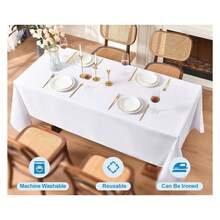 White Table Cloth,10 Pack 90 * 132inch Stain And Wrinkle Resistant Polyester White Table Cloth Rectangle,Decorative Fabric Table Cover For Party,Wedding,Kitchen,Dinning - 多色776 - 查看 2