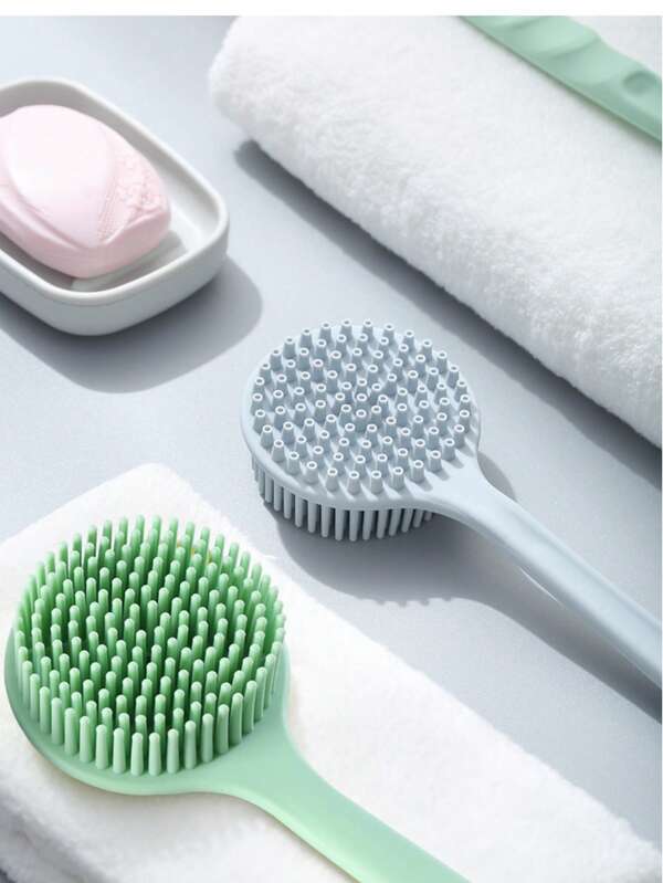 1 peça - Escova de banho dupla face de silicone macio com cabo longo - Esfoliante suave para as costas para limpeza profunda e cuidados com a pele, sem bateria, adequada para presentes de festa e aniversário