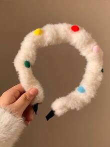 1 pezzo Cerchietto natalizio rosso in peluche colorato con fagioli di zucchero, accessorio per capelli con coda alta per ragazze, cerchietto natalizio