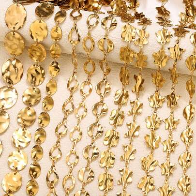 1 m Chaîne en acier inoxydable plaqué or 18 carats avec fleurs et cœurs, chaîne multi-éléments faite main. Accessoires de fabrication de bijoux en acier inoxydable pour femmes. Accessoires de bijouterie en acier inoxydable convenant pour le port quotidien des femmes.