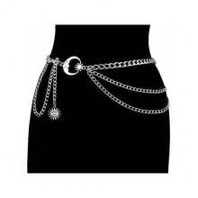 1pc Fashionable Jewelry Multi-Layer Metal Chain Waist Chain/Belt, Hip-Hop Punk Sun Moon Decoration Body Chain Fall, Autumn, Halloween - Bạc - Xem 11