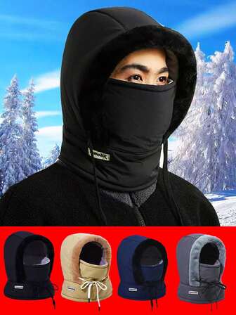 1 Piece, Winter Warm Lei Feng Hat, Christmas Hat, Men's. Women's Plush Thickened Cold-Proof Mask Bib All-In-One Hat, Outdoor Windproof Cycling Hat, Fashionable Ski Hat, Black Versatile Ear Protection Hat, Full-Face Windproof Cycling Hat