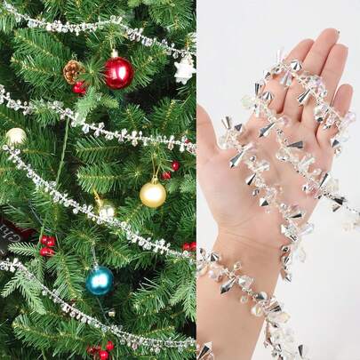 1pc (Approx. 5m) Christmas Wreath Twist Rope Acrylic Bead Christmas Garland Hanging Decor, Suitable For Christmas Tree, Fireplace, Window, Wedding And Party Decoration, Indoor And Outdoor Home Decor